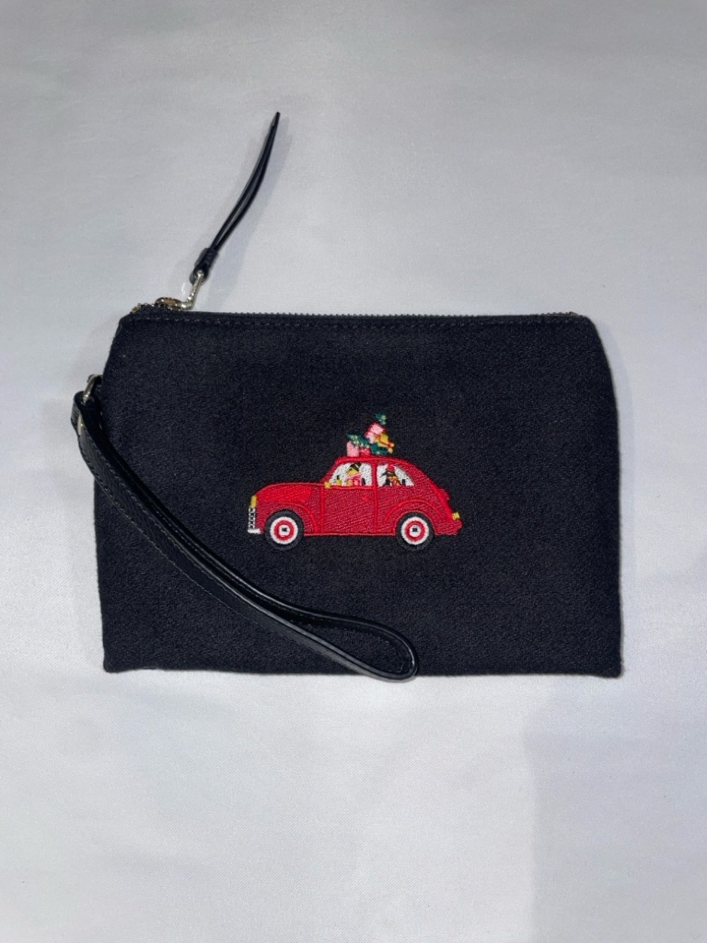 Talbots Christmas Print Wristlet W/Leather Trim Black